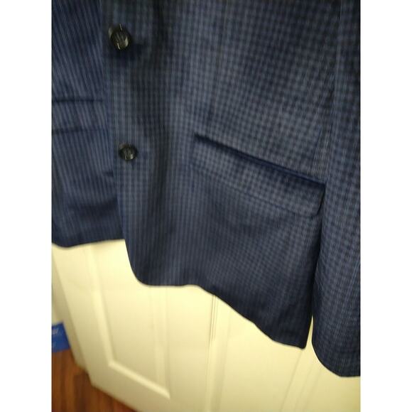 Gianpaul Men's 42R Blazer Modern Fit Blue Black Velvet Check Lined formal prof - Picture 10 of 16